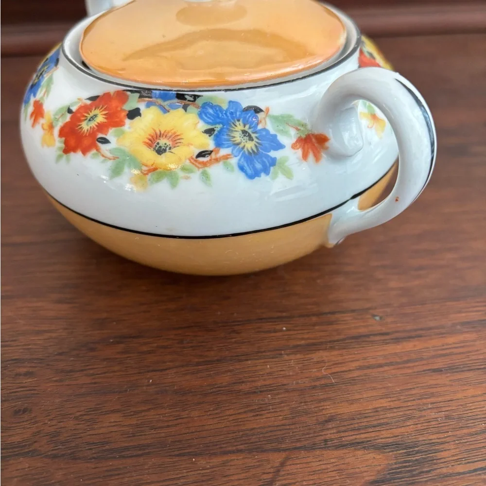 Vintage Handpainted Celebrat German Floral Iridescent Porcelain Sugar Bowl Decor